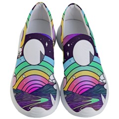 Rainbow Fun Cute Minimal Doodle Drawing Art Women s Lightweight Slip Ons