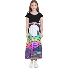 Rainbow Fun Cute Minimal Doodle Drawing Art Kids  Flared Maxi Skirt