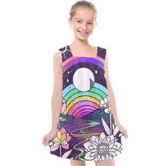 Rainbow Fun Cute Minimal Doodle Drawing Art Kids  Cross Back Dress by Jancukart