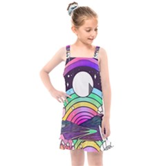 Rainbow Fun Cute Minimal Doodle Drawing Art Kids  Overall Dress by Jancukart