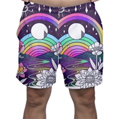 Rainbow Fun Cute Minimal Doodle Drawing Art Men s Shorts by Jancukart