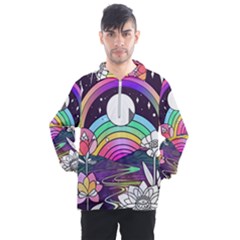 Rainbow Fun Cute Minimal Doodle Drawing Art Men s Half Zip Pullover