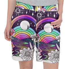 Rainbow Fun Cute Minimal Doodle Drawing Art Women s Pocket Shorts