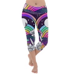 Rainbow Fun Cute Minimal Doodle Drawing Art Lightweight Velour Capri Yoga Leggings by Jancukart