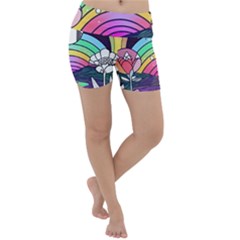 Rainbow Fun Cute Minimal Doodle Drawing Art Lightweight Velour Yoga Shorts by Jancukart