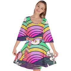 Rainbow Fun Cute Minimal Doodle Drawing Art Velour Kimono Dress by Jancukart