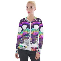 Rainbow Fun Cute Minimal Doodle Drawing Art Velvet Zip Up Jacket