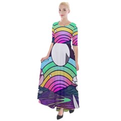 Rainbow Fun Cute Minimal Doodle Drawing Art Half Sleeves Maxi Dress by Jancukart