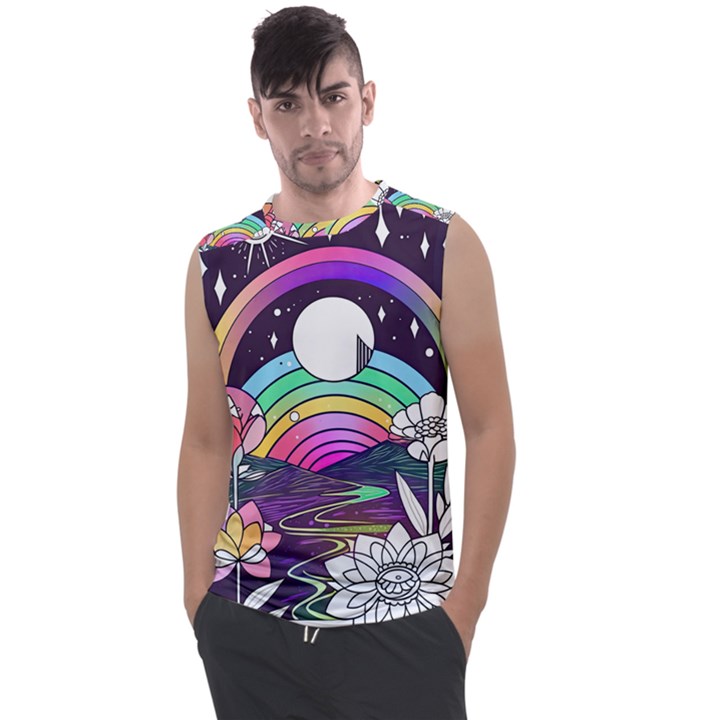 Rainbow Fun Cute Minimal Doodle Drawing Art Men s Regular Tank Top