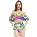 Rainbow Fun Cute Minimal Doodle Drawing Art Halter Flowy Bikini Set  View1