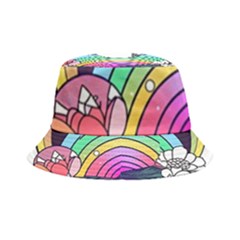 Rainbow Fun Cute Minimal Doodle Drawing Art Inside Out Bucket Hat by Jancukart