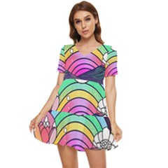 Rainbow Fun Cute Minimal Doodle Drawing Art Tiered Short Sleeve Babydoll Dress by Jancukart