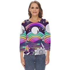 Rainbow Fun Cute Minimal Doodle Drawing Art Cut Out Wide Sleeve Top