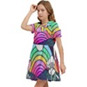 Rainbow Fun Cute Minimal Doodle Drawing Art Kids  Bow Tie Puff Sleeve Dress View3