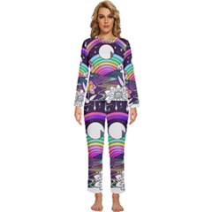 Rainbow Fun Cute Minimal Doodle Drawing Art Womens  Long Sleeve Lightweight Pajamas Set