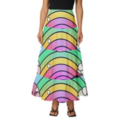 Rainbow Fun Cute Minimal Doodle Drawing Art Tiered Ruffle Maxi Skirt