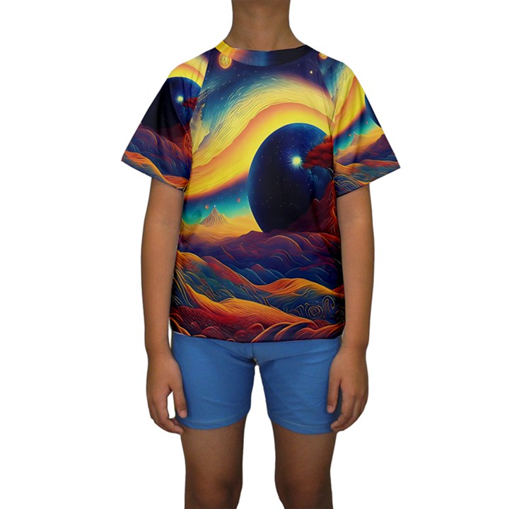 Surrealist Fantasy Dream Nature Kids  Short Sleeve Swimwear