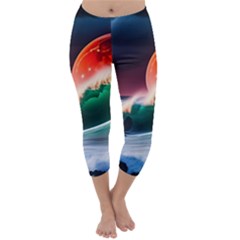 Sea Ocean Waves Rocks Sunset Artwork Capri Winter Leggings 