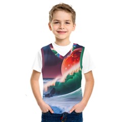 Sea Ocean Waves Rocks Sunset Artwork Kids  Basketball Tank Top by Jancukart