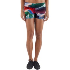 Sea Ocean Waves Rocks Sunset Artwork Yoga Shorts by Jancukart