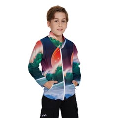 Sea Ocean Waves Rocks Sunset Artwork Kids  Windbreaker