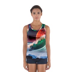 Sea Ocean Waves Rocks Sunset Artwork Sport Tank Top  by Jancukart