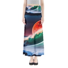 Sea Ocean Waves Rocks Sunset Artwork Full Length Maxi Skirt by Jancukart