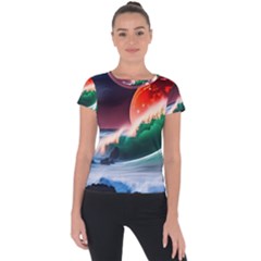 Sea Ocean Waves Rocks Sunset Artwork Short Sleeve Sports Top  by Jancukart