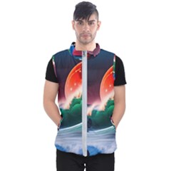 Sea Ocean Waves Rocks Sunset Artwork Men s Puffer Vest