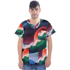 Sea Ocean Waves Rocks Sunset Artwork Men s V-neck Scrub Top