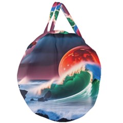 Sea Ocean Waves Rocks Sunset Artwork Giant Round Zipper Tote by Jancukart