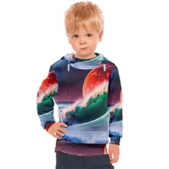 Sea Ocean Waves Rocks Sunset Artwork Kids  Hooded Pullover by Jancukart