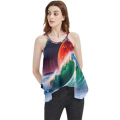 Sea Ocean Waves Rocks Sunset Artwork Flowy Camisole Tank Top