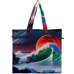 Sea Ocean Waves Rocks Sunset Artwork Canvas Travel Bag by Jancukart