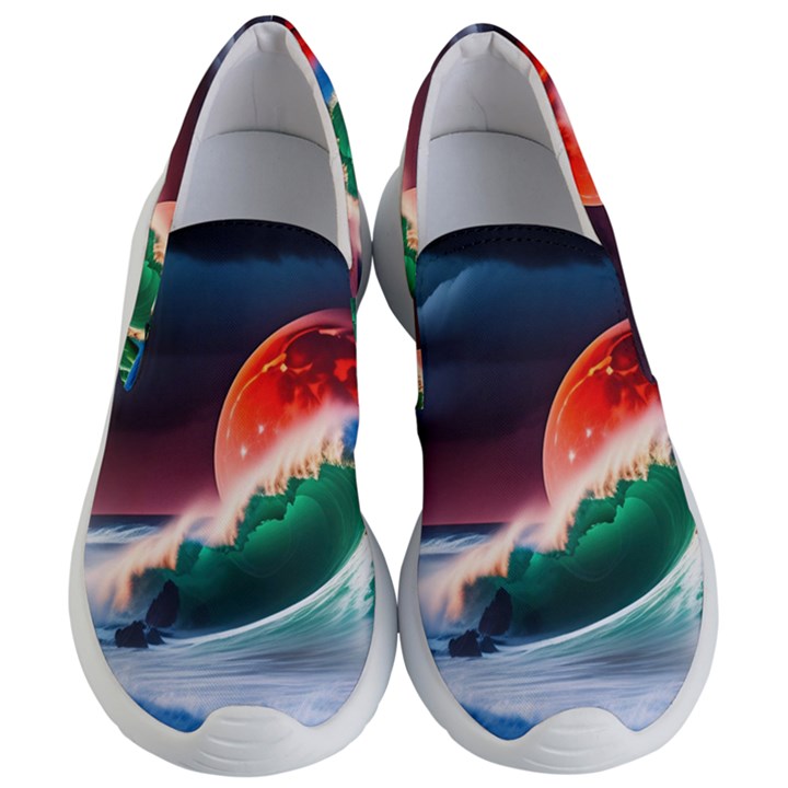 Sea Ocean Waves Rocks Sunset Artwork Women s Lightweight Slip Ons