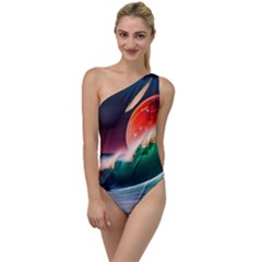 Sea Ocean Waves Rocks Sunset Artwork To One Side Swimsuit by Jancukart