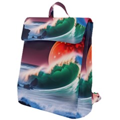 Sea Ocean Waves Rocks Sunset Artwork Flap Top Backpack by Jancukart