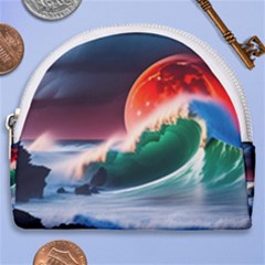 Sea Ocean Waves Rocks Sunset Artwork Horseshoe Style Canvas Pouch by Jancukart