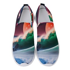 Sea Ocean Waves Rocks Sunset Artwork Women s Slip On Sneakers by Jancukart