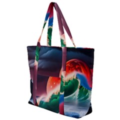 Sea Ocean Waves Rocks Sunset Artwork Zip Up Canvas Bag