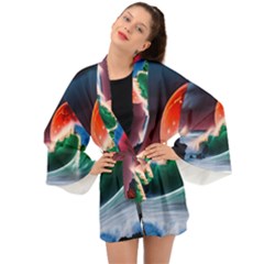 Sea Ocean Waves Rocks Sunset Artwork Long Sleeve Kimono