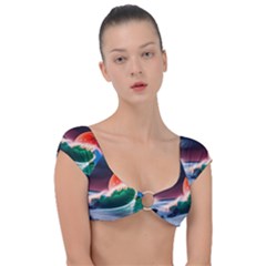 Sea Ocean Waves Rocks Sunset Artwork Cap Sleeve Ring Bikini Top