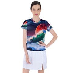 Sea Ocean Waves Rocks Sunset Artwork Women s Sports Top