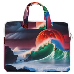 Sea Ocean Waves Rocks Sunset Artwork Macbook Pro 16  Double Pocket Laptop Bag  by Jancukart