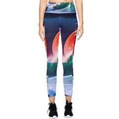 Sea Ocean Waves Rocks Sunset Artwork Pocket Leggings  by Jancukart