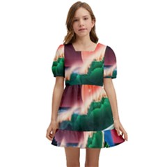 Sea Ocean Waves Rocks Sunset Artwork Kids  Short Sleeve Dolly Dress