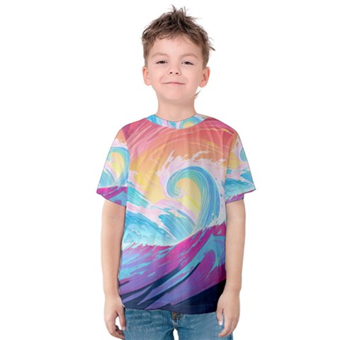 Waves Ocean Sea Tsunami Nautical 9 Kids  Cotton Tee by Jancukart