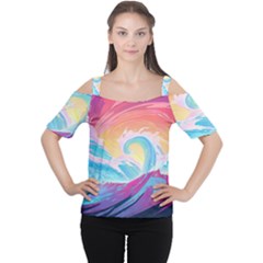 Waves Ocean Sea Tsunami Nautical 9 Cutout Shoulder Tee