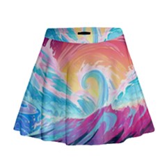 Waves Ocean Sea Tsunami Nautical 9 Mini Flare Skirt by Jancukart