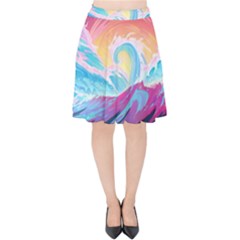 Waves Ocean Sea Tsunami Nautical 9 Velvet High Waist Skirt by Jancukart